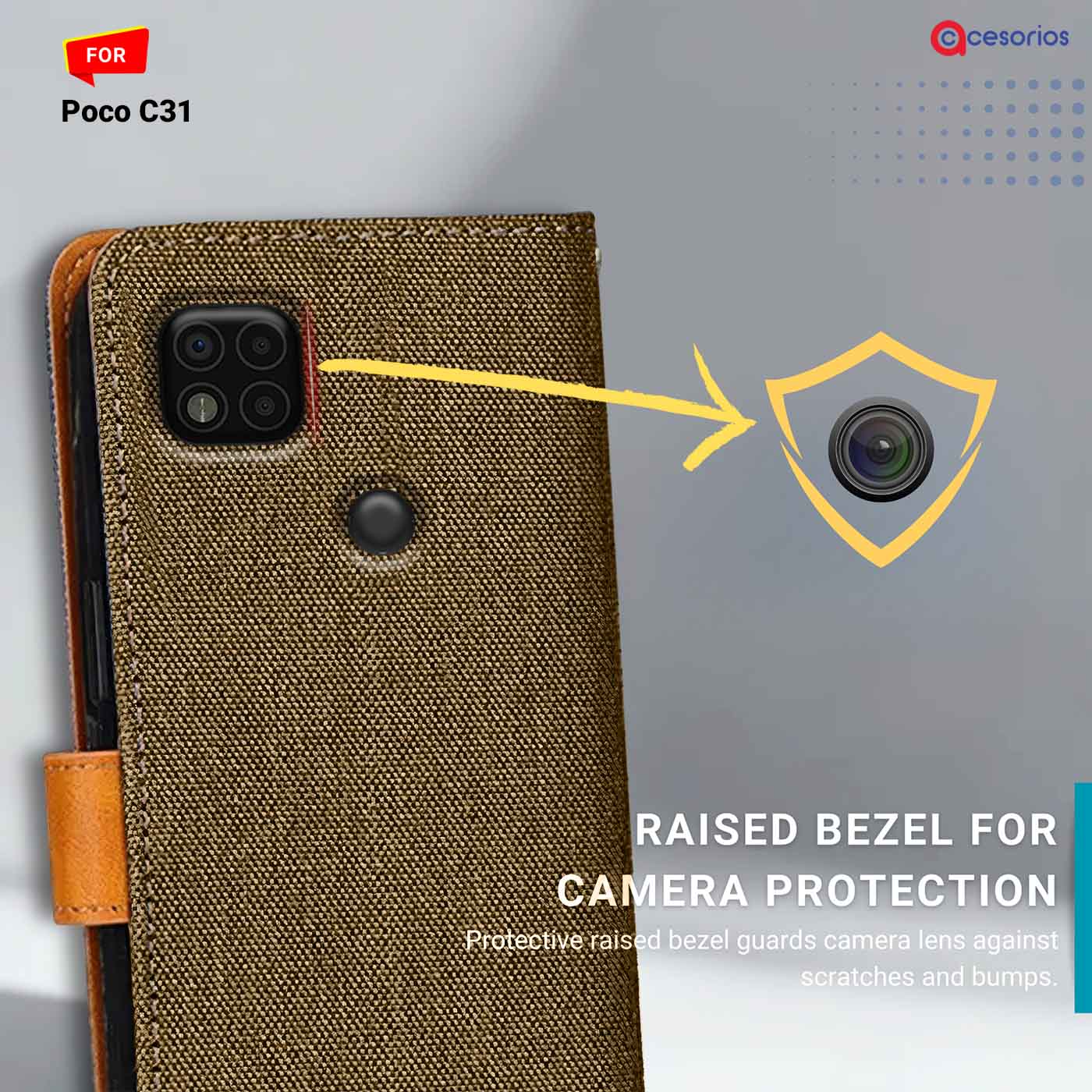 Denim & Leather back panel — Poco C31 in Dark Brown mobile case
