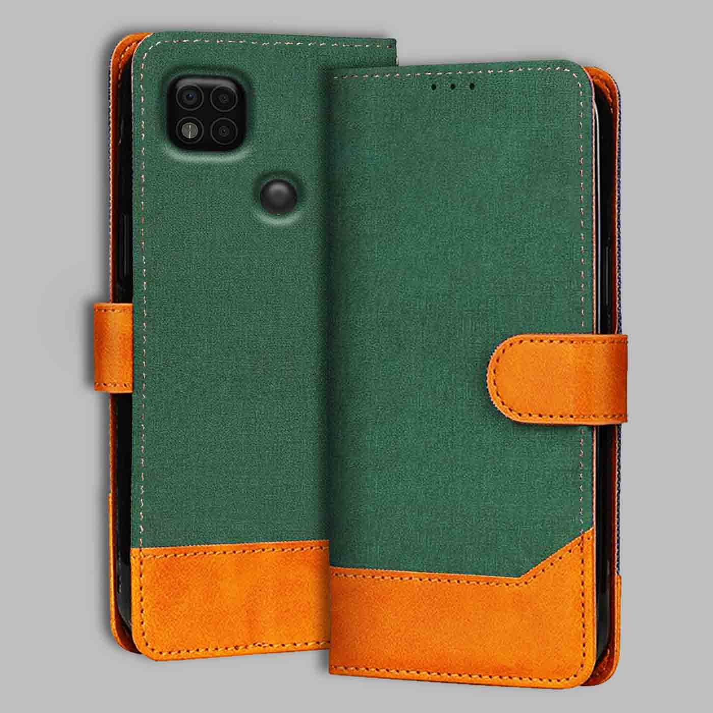 Poco C31 flip cover in Green — front view by Accesorios
