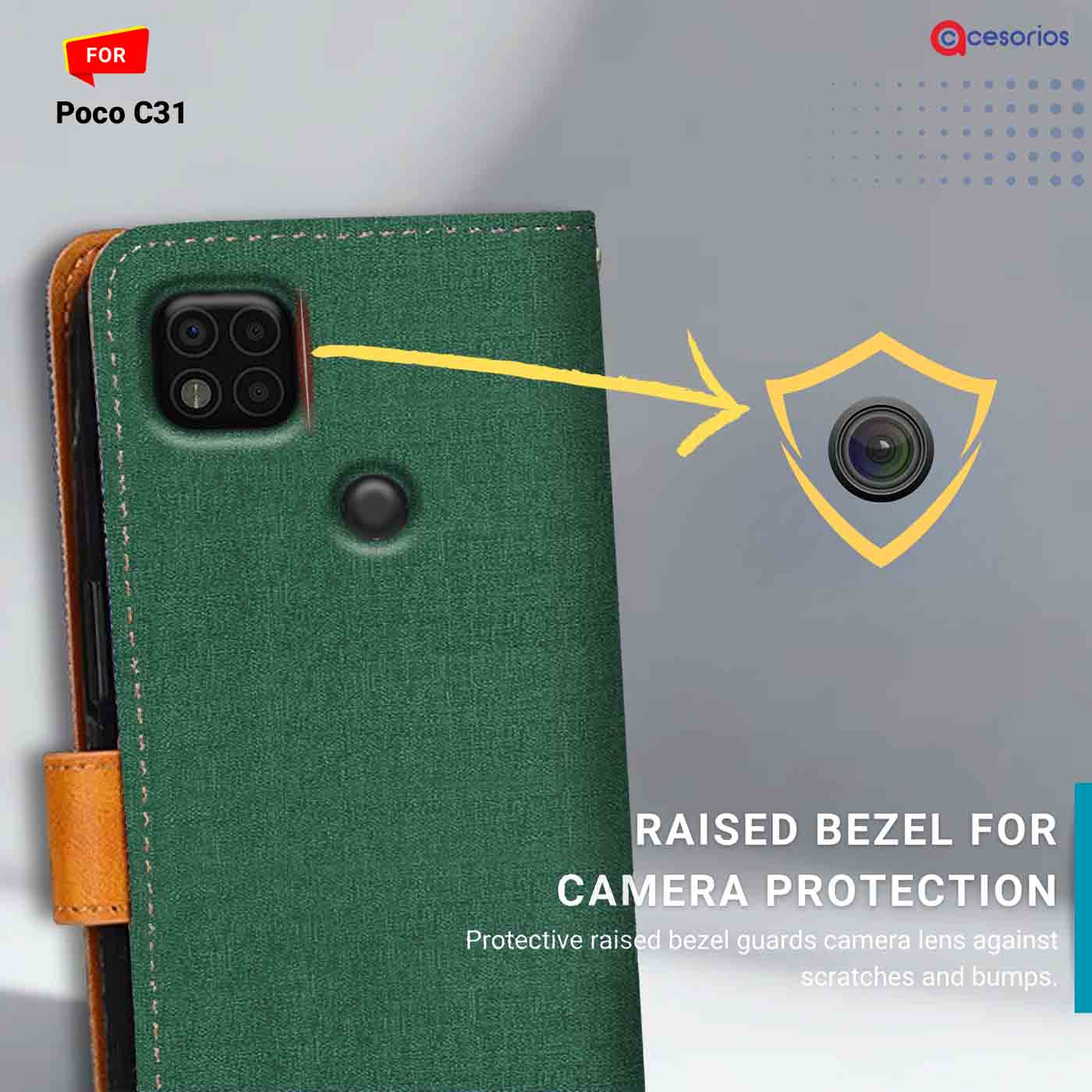 Canvas & Suede back panel — Poco C31 in Green mobile case