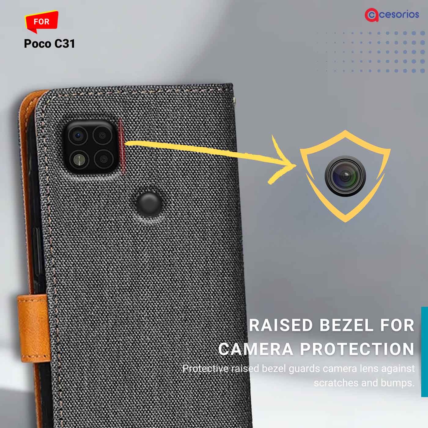 Accesorios Poco C31 denim flip cover – Grey – Image 2 #color_