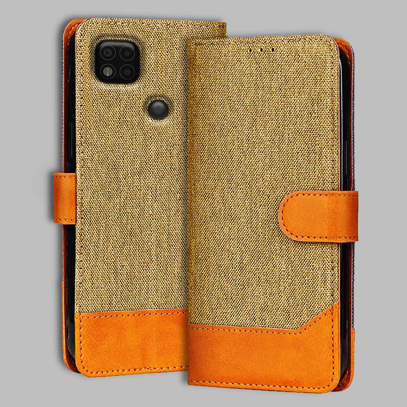 Poco C31 flip cover in Light Brown — front view by Accesorios