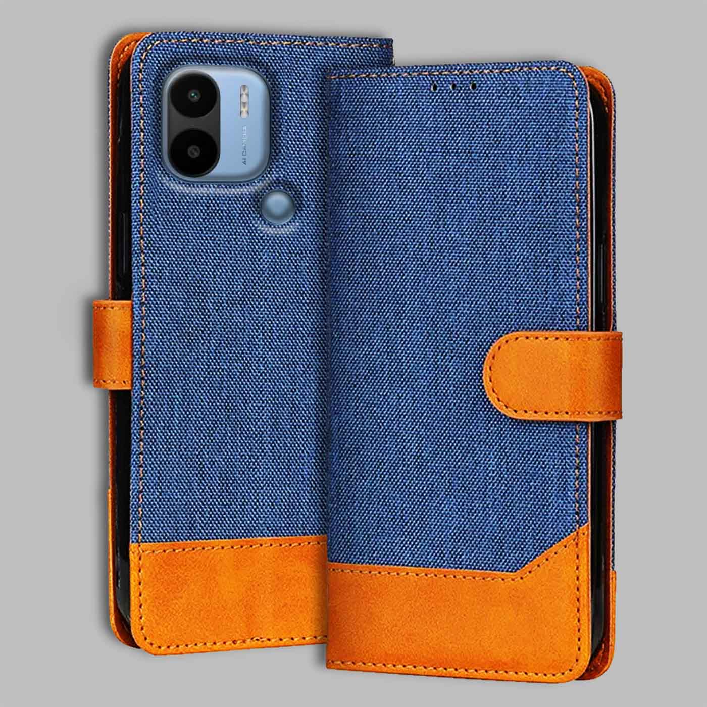 Poco C50 flip cover in Blue — front view by Accesorios