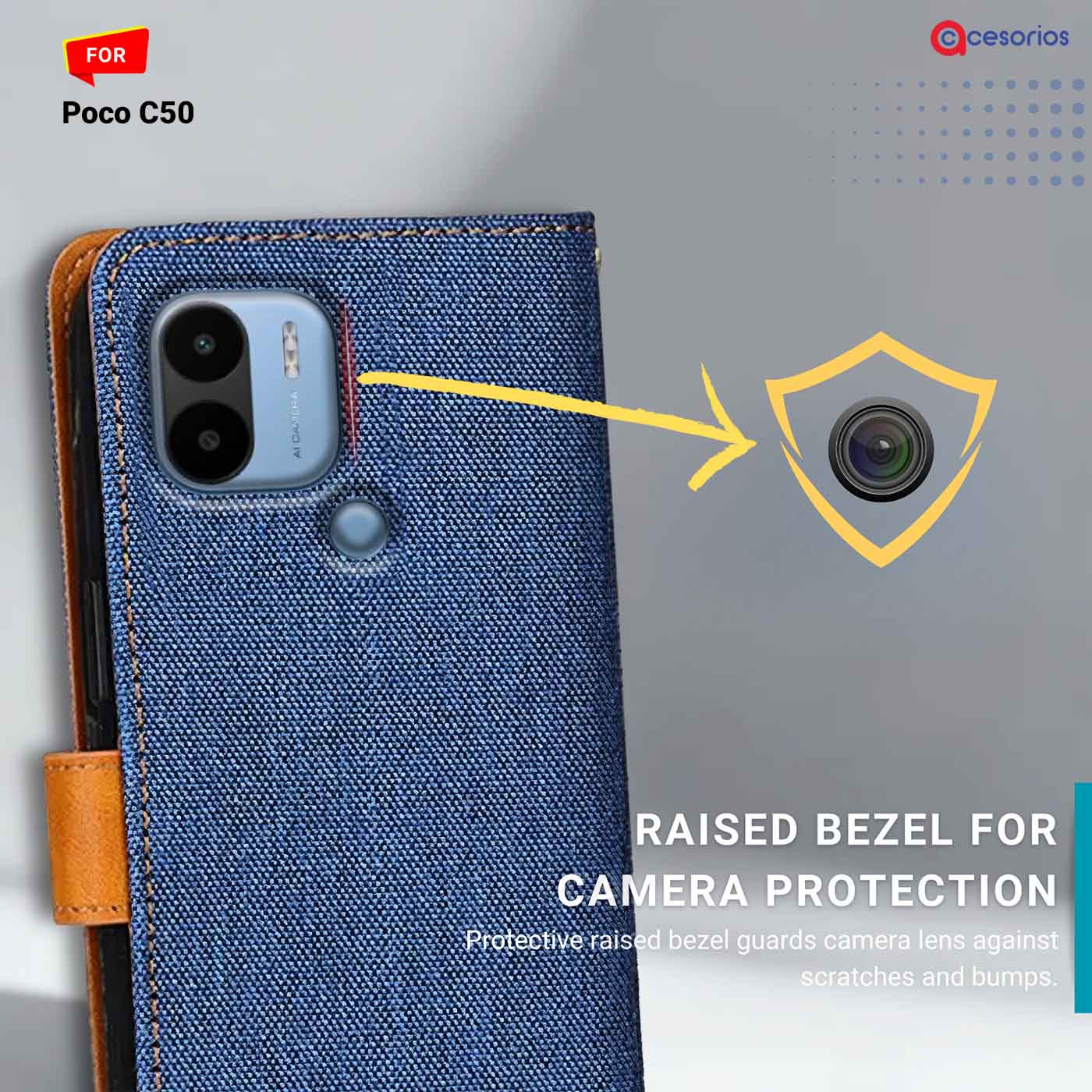 Denim & Leather back panel — Poco C50 in Blue mobile case