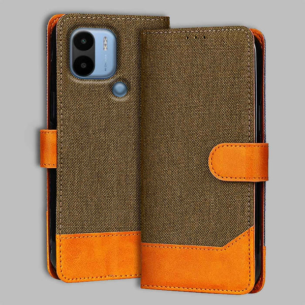 Poco C50 Flip Cover — Denim, Walnut Brown after a year of daily use