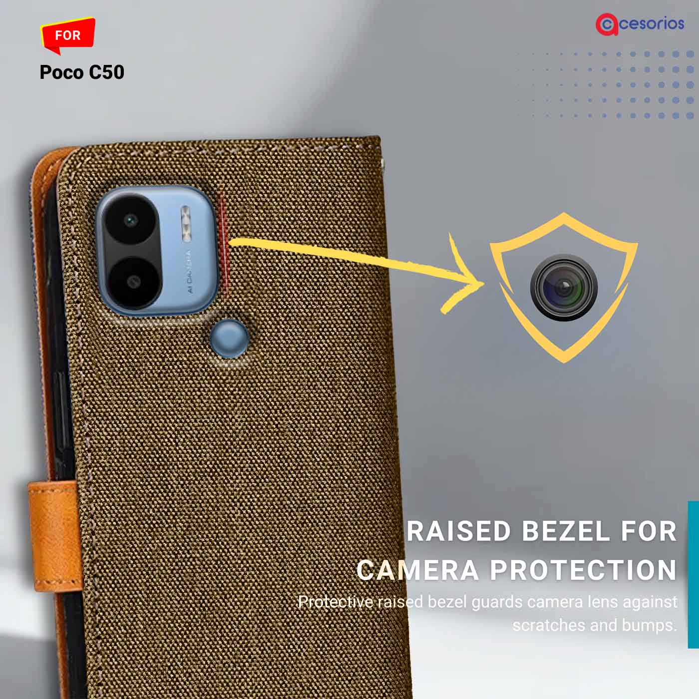 Denim & Leather back panel — Poco C50 in Dark Brown mobile case