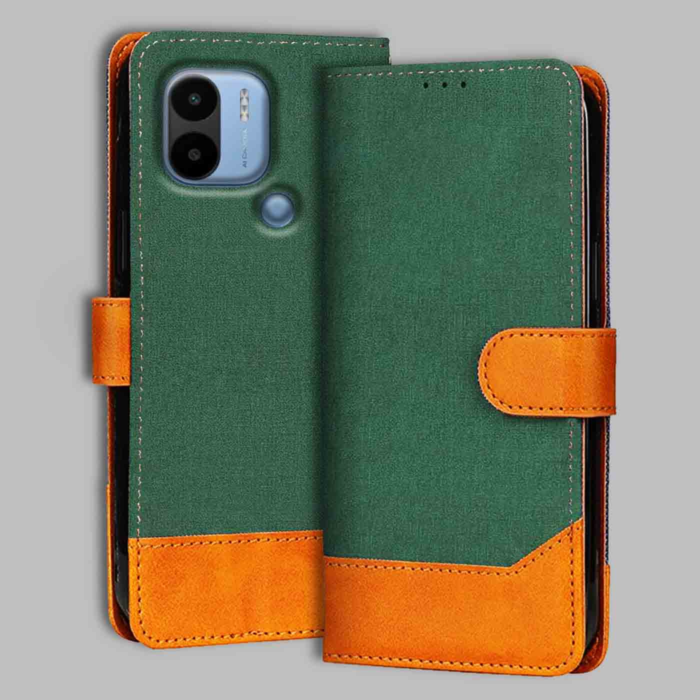 Poco C50 flip cover in Green — front view by Accesorios