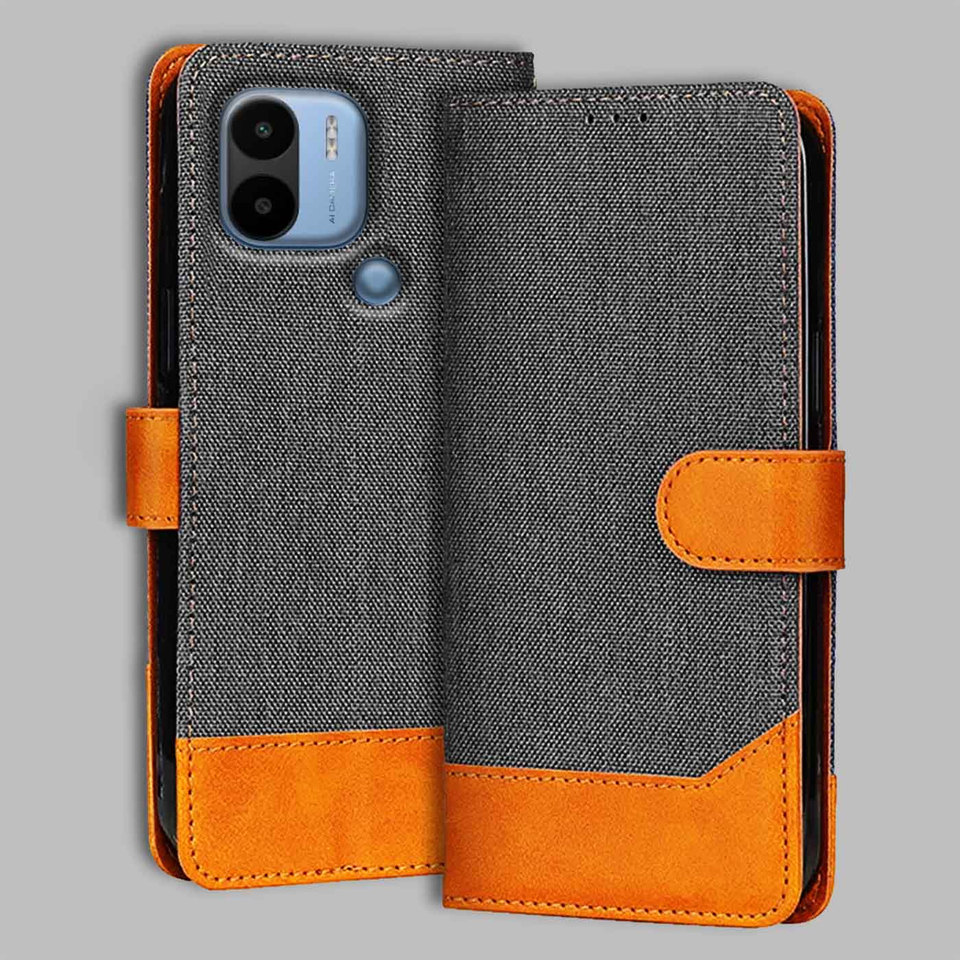 Poco C50 flip cover in Grey — front view by Accesorios