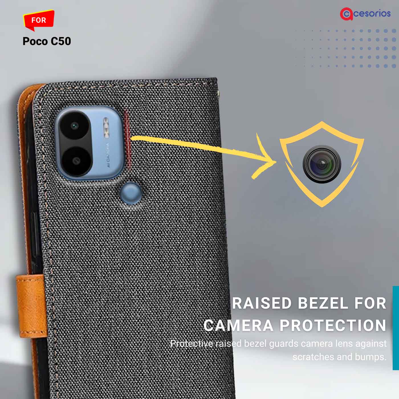 Accesorios Poco C50 denim flip cover – Grey – Image 2 #color_