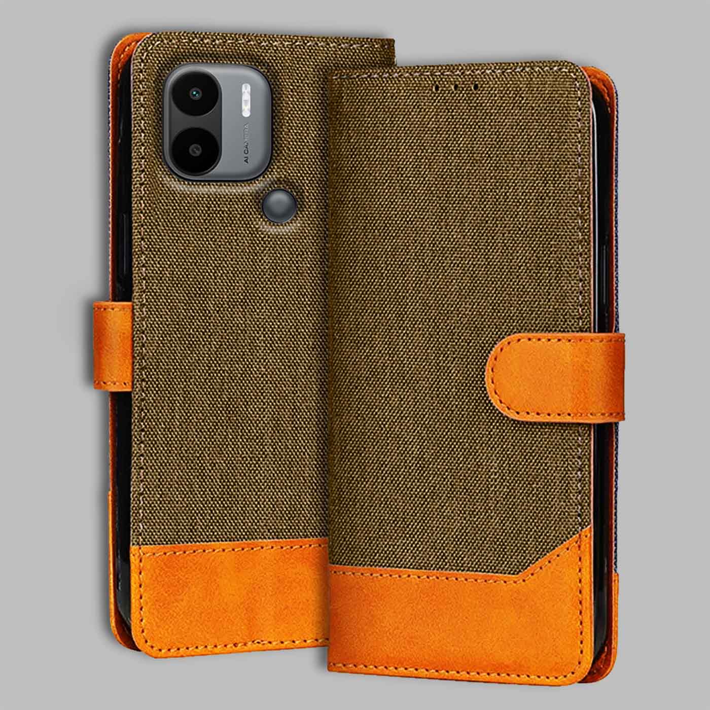 Accesorios Poco C51 denim flip cover – Dark Brown – Image 1 #color_dark b