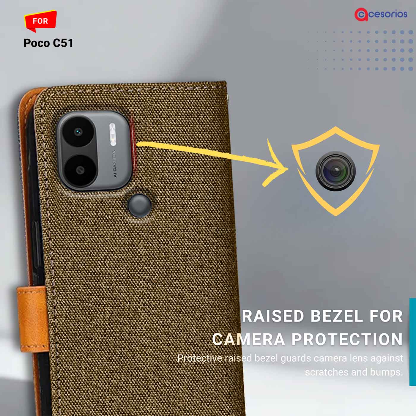 Denim & Leather back panel — Poco C51 in Dark Brown mobile case