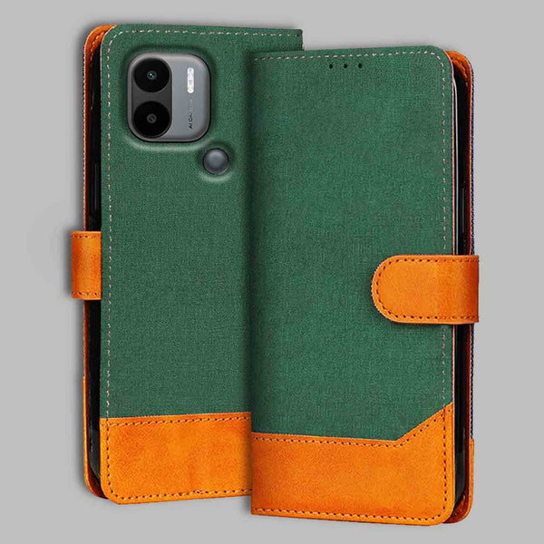 Poco C51 Flip Cover — Chambray, Forest Green after a year of daily use