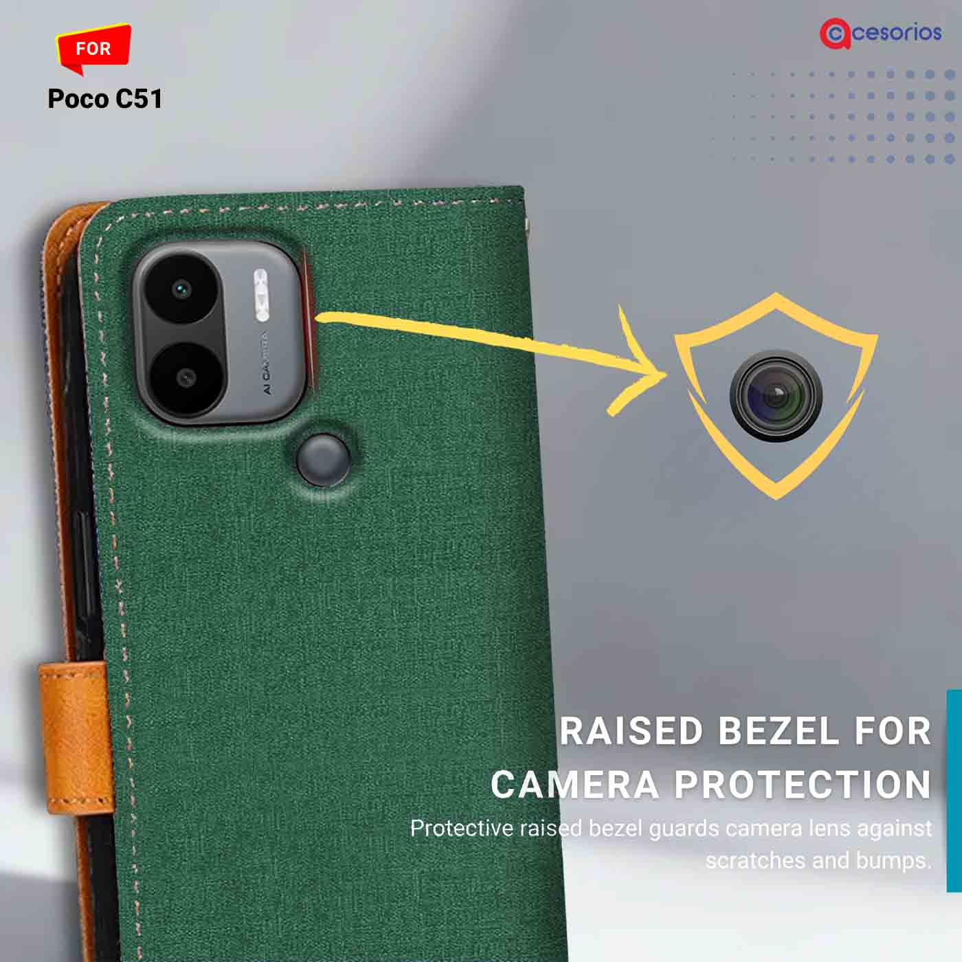 Canvas & Suede back panel — Poco C51 in Green mobile case