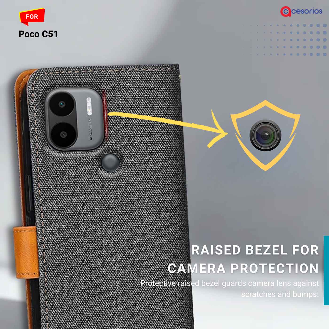 Denim & Leather back panel — Poco C51 in Grey mobile case