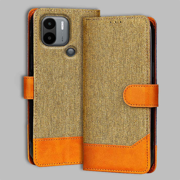 Poco C51 Flip Cover — Denim, Camel Beige after a year of daily use