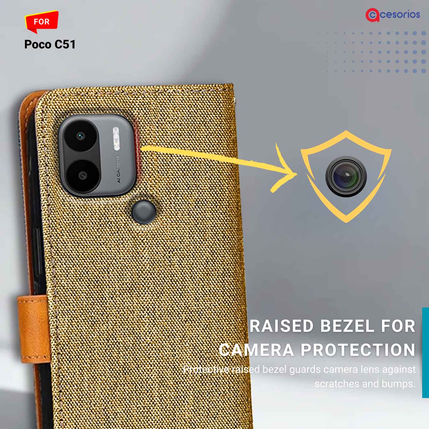 Accesorios Poco C51 denim flip cover – Light Brown – Image 2 #color_light b