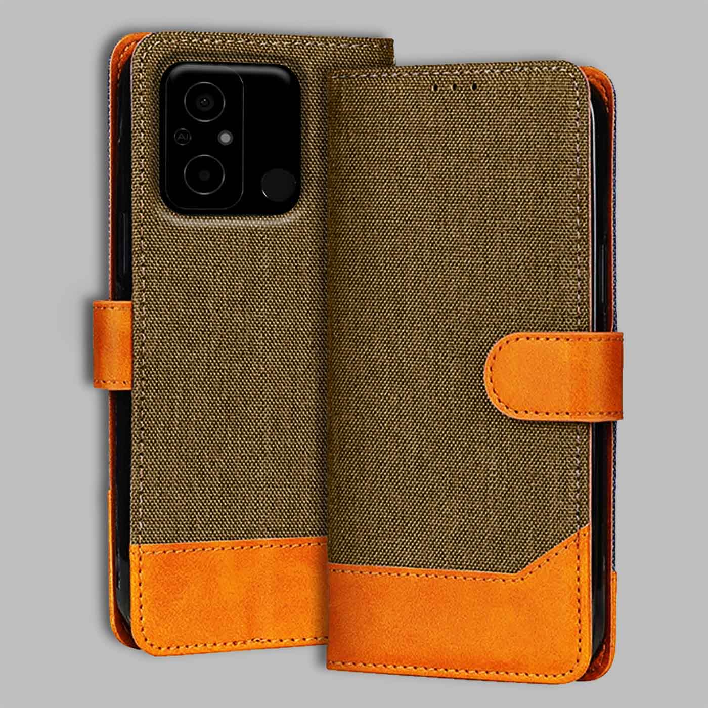 Accesorios Poco C55 denim flip cover – Dark Brown – Image 1 #color_dark b