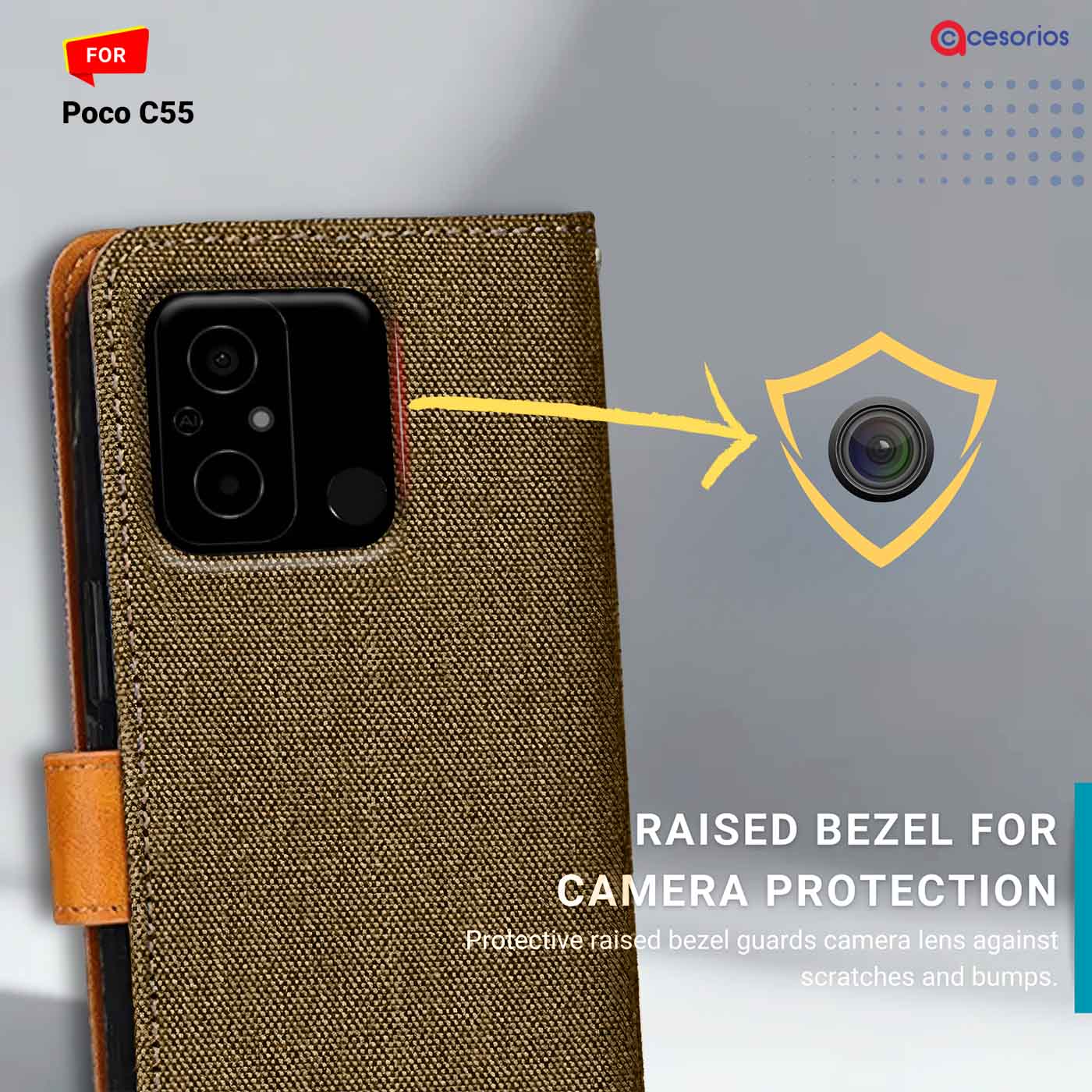 Denim & Leather back panel — Poco C55 in Dark Brown mobile case
