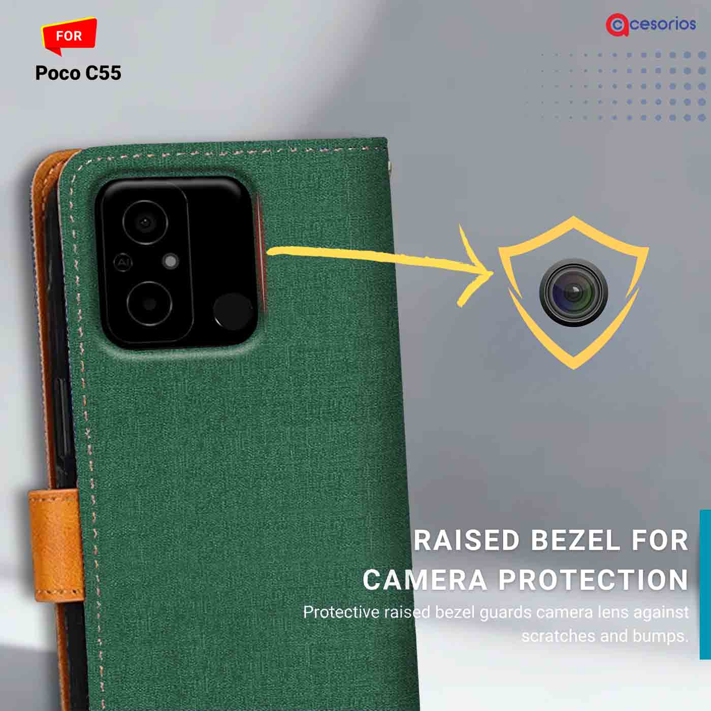 Accesorios Poco C55 denim flip cover – Green – Image 2 #color_g