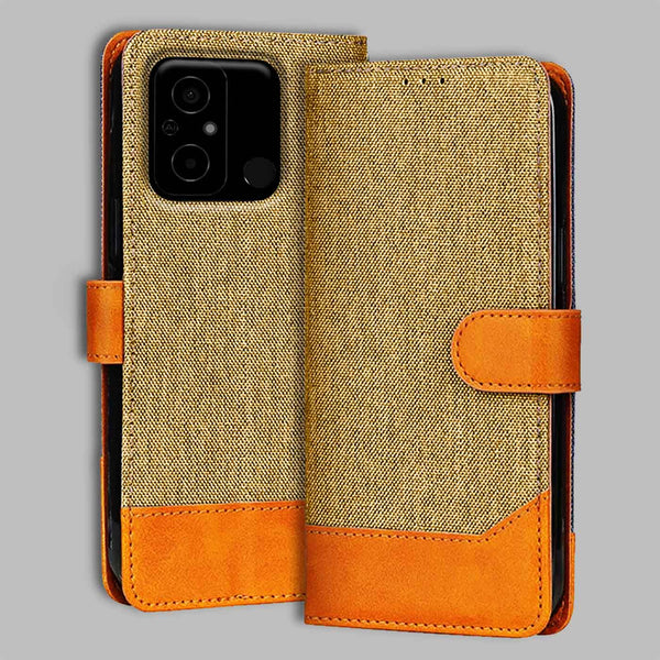 Poco C55 Flip Cover — Denim, Camel Beige after a year of daily use