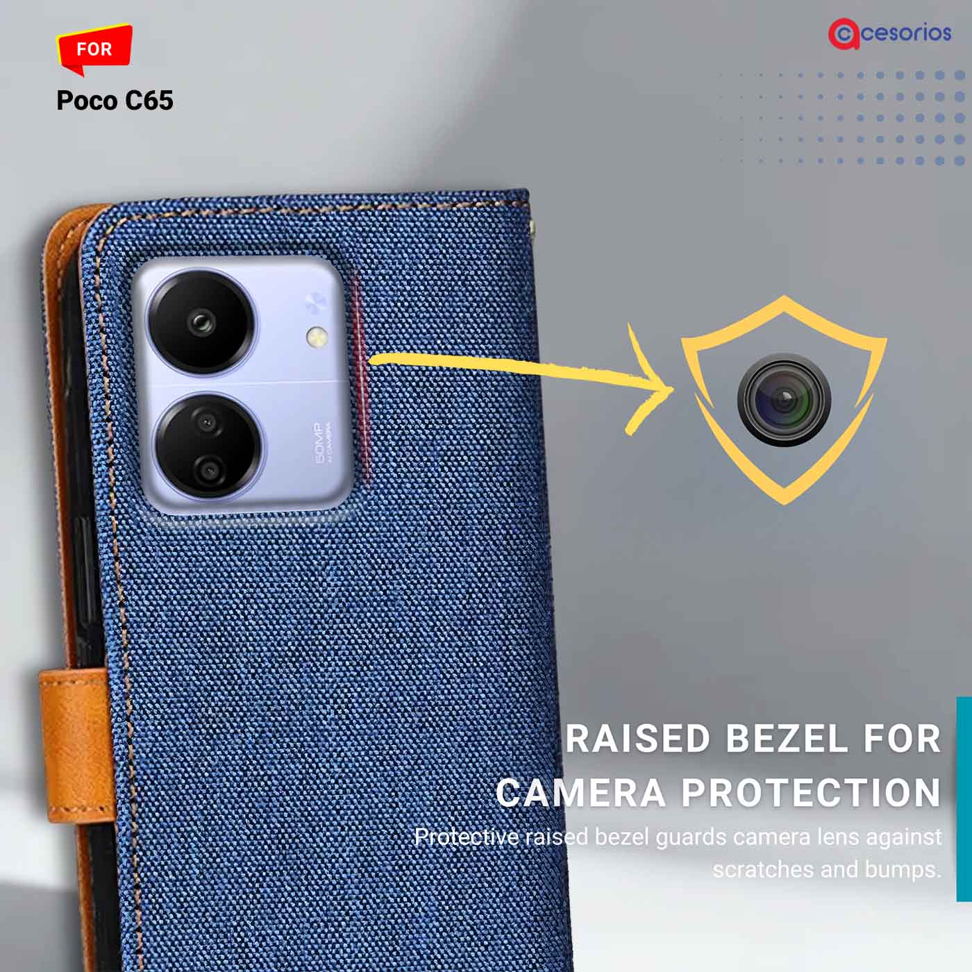 Denim & Leather back panel — Poco C65 in Blue mobile case
