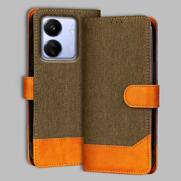 Poco C65 Flip Cover — Denim, Walnut Brown after a year of daily use