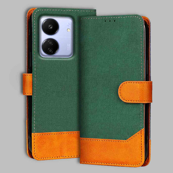 Poco C65 Flip Cover — Chambray, Forest Green after a year of daily use