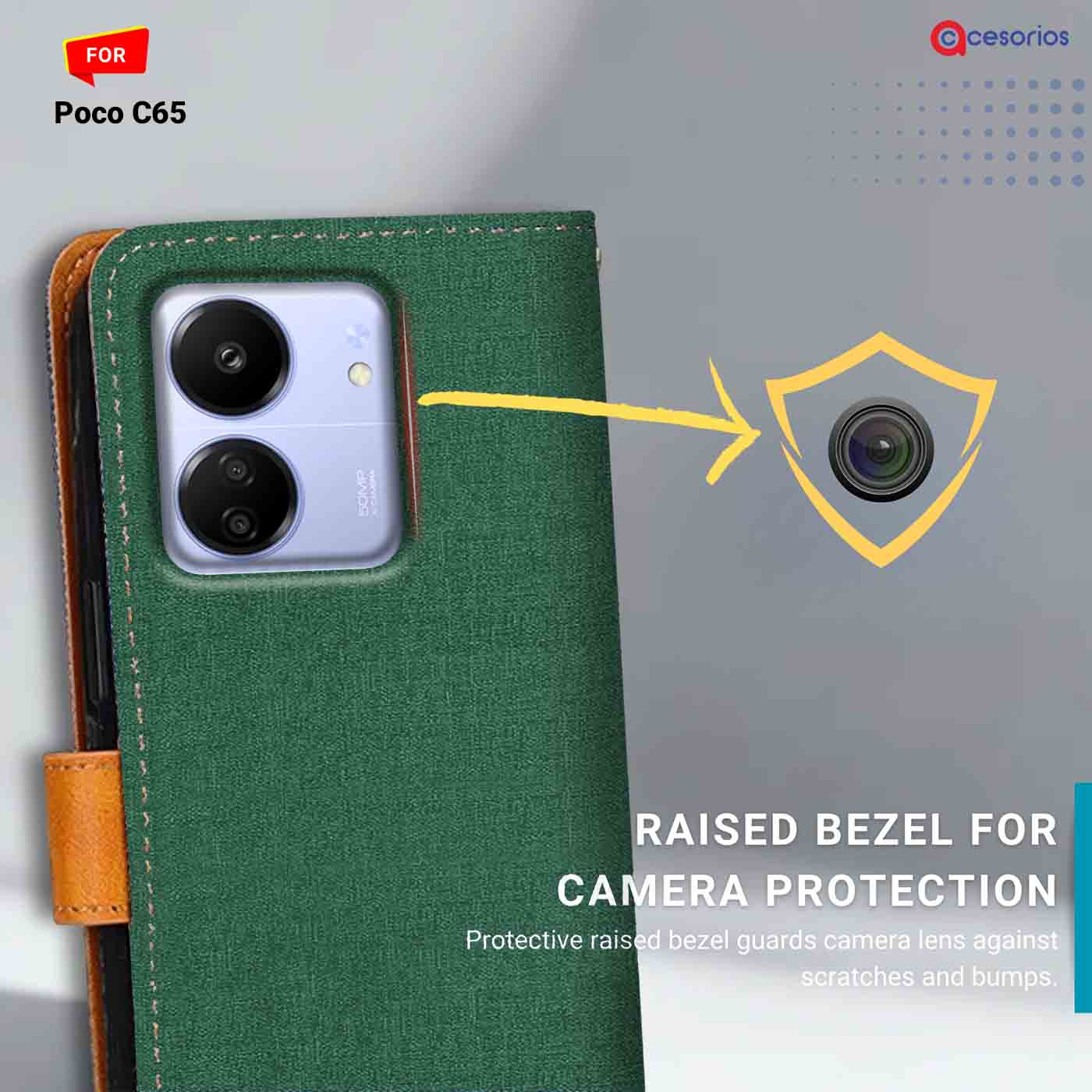 Accesorios Poco C65 denim flip cover – Green – Image 2 #color_g