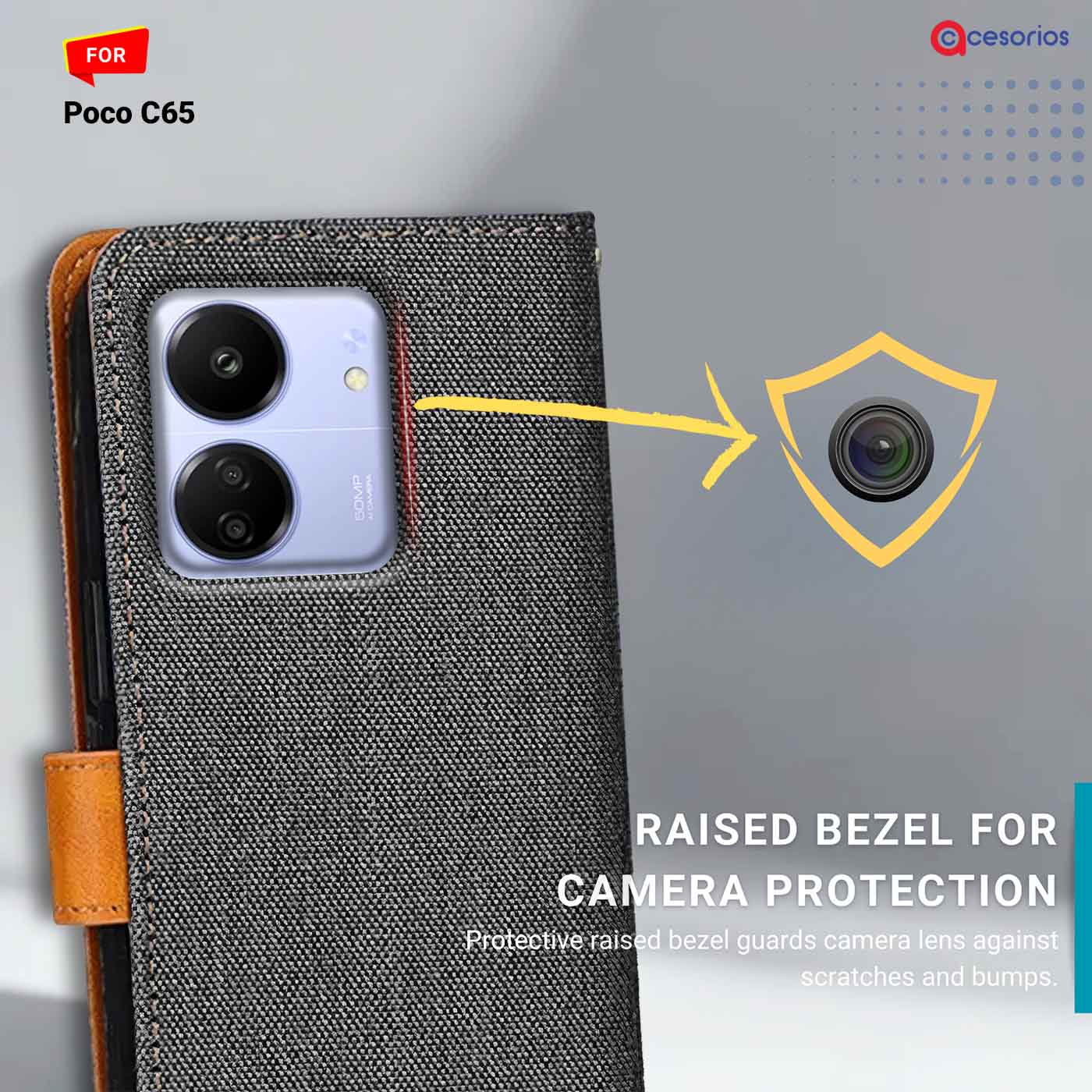 Accesorios Poco C65 denim flip cover – Grey – Image 2 #color_