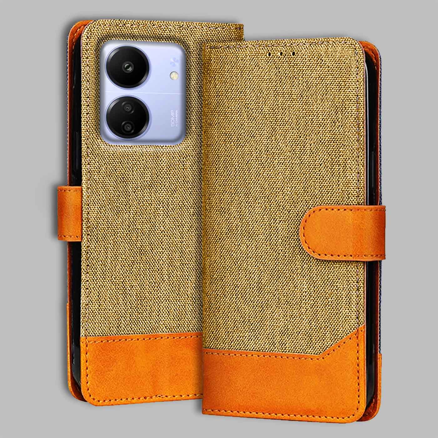 Accesorios Poco C65 denim flip cover – Light Brown – Image 1 #color_light b