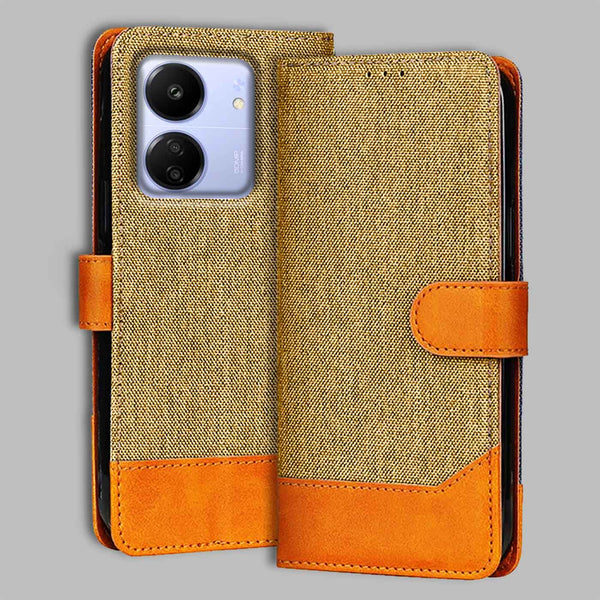 Poco C65 Flip Cover — Denim, Camel Beige after a year of daily use