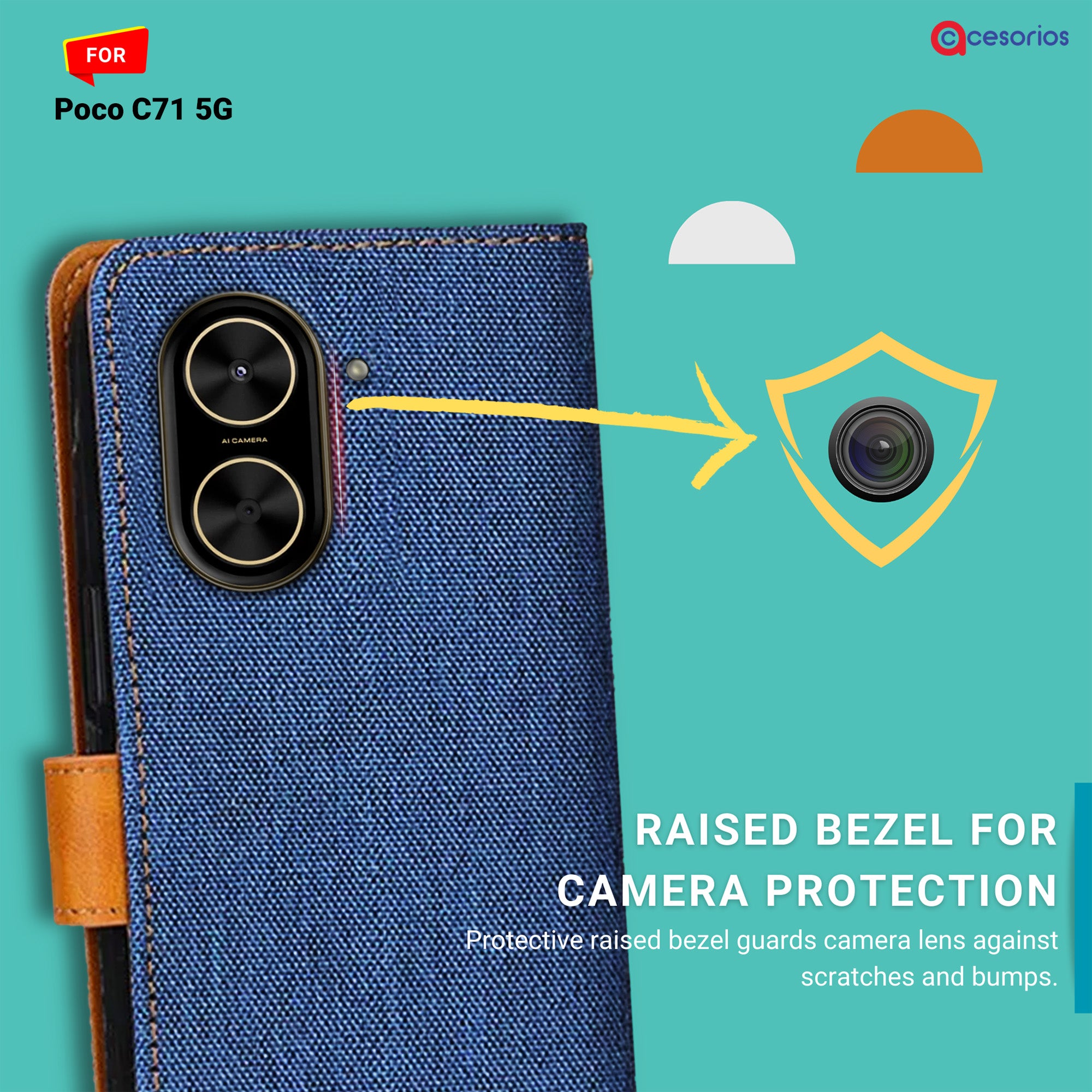 Accesorios Poco C71 5G denim flip cover – Blue – Image 2 #color_blue