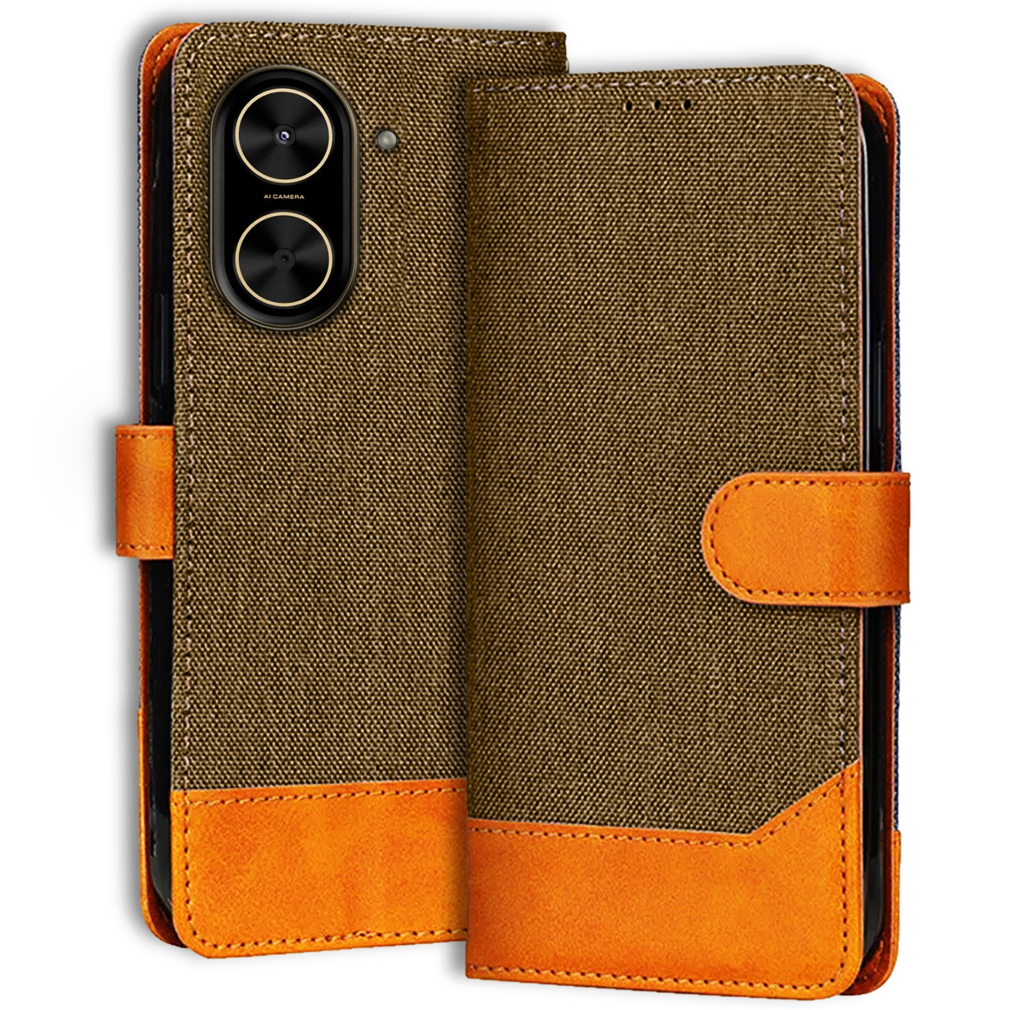 Accesorios Poco C71 5G denim flip cover – Dark Brown – Image 1 #color_dark brown