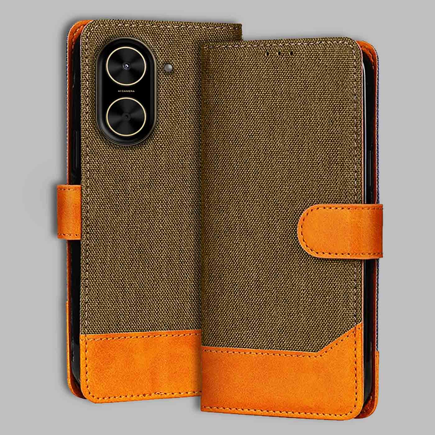 Accesorios Poco C71 5G denim flip cover – Dark Brown – Image 1 #color_dark b