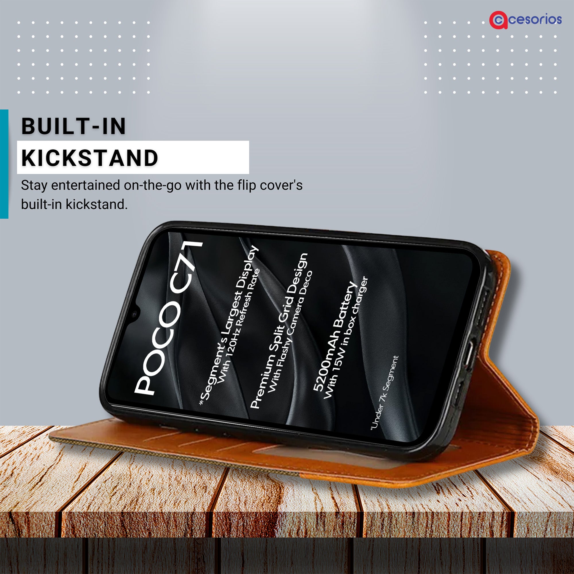 Accesorios Poco C71 5G denim flip cover – Dark Brown – Image 4 #color_dark brown