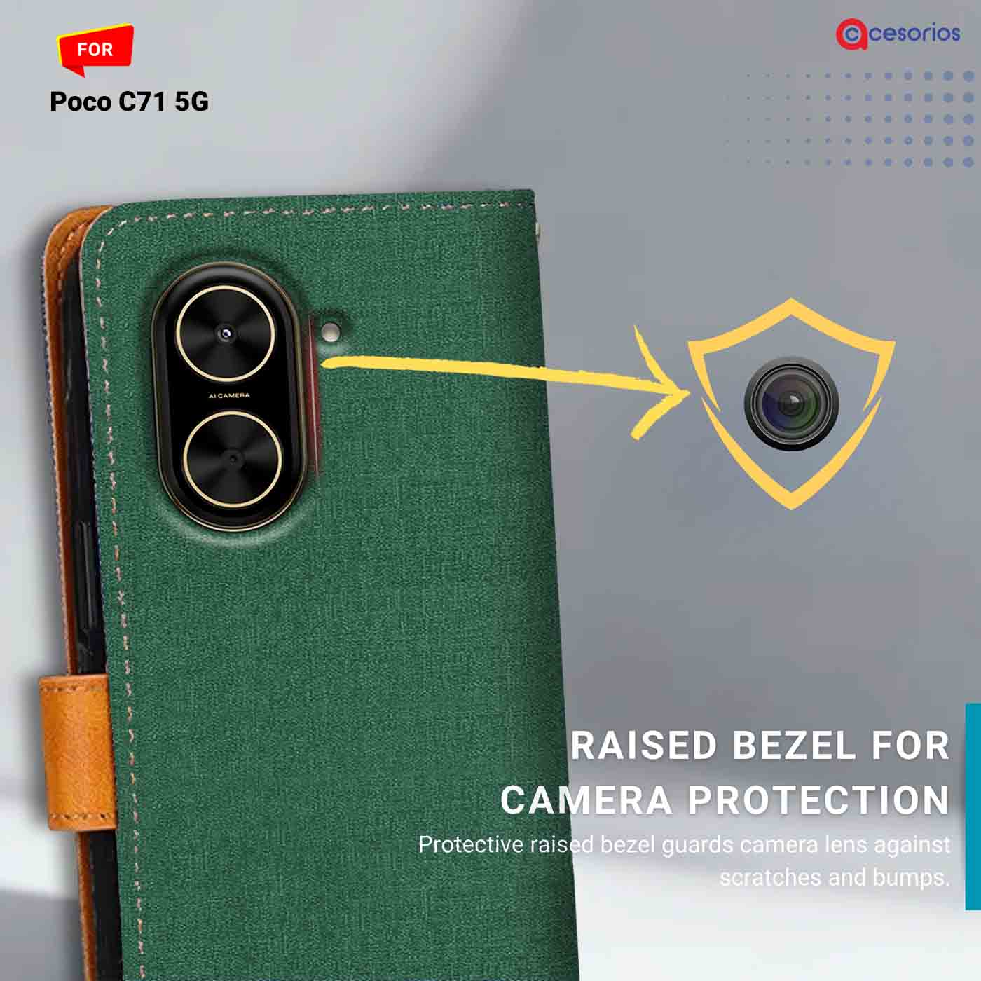 Canvas & Suede back panel — Poco C71 5G in Green mobile case