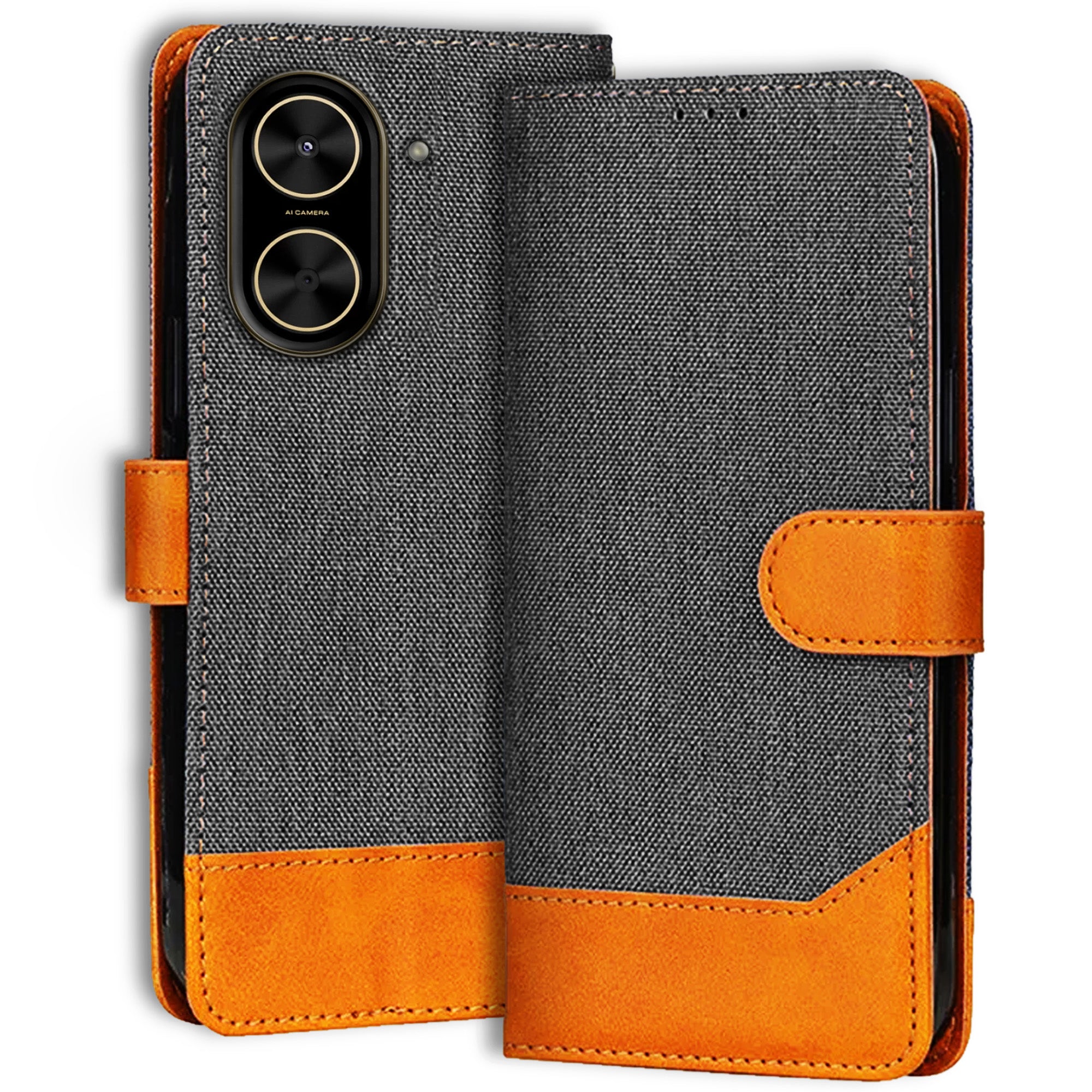 Accesorios Poco C71 5G denim flip cover – Grey – Image 1 #color_grey