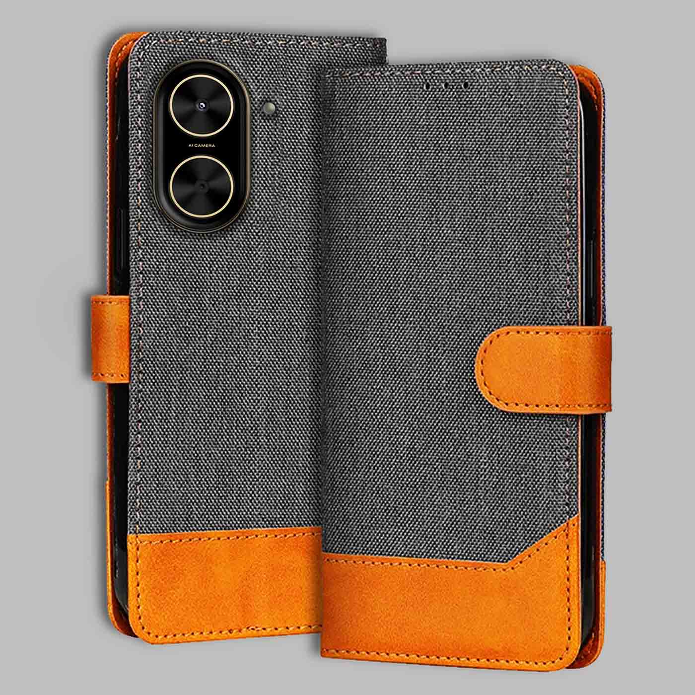 Accesorios Poco C71 5G denim flip cover – Grey – Image 1 #color_