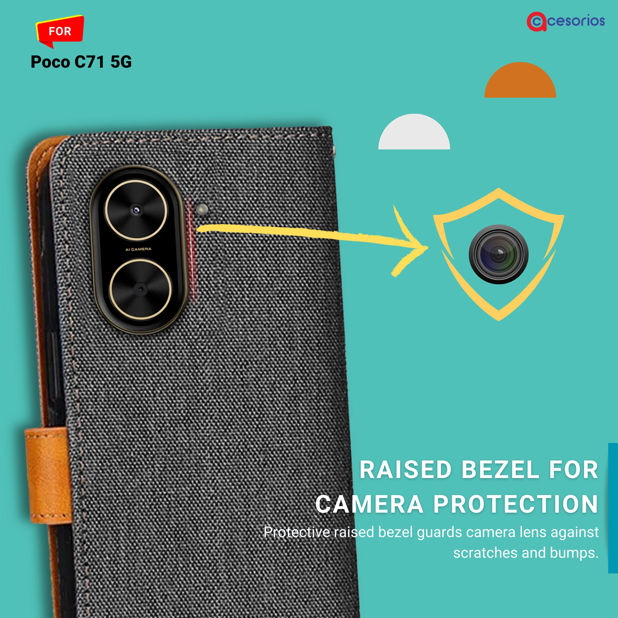 Accesorios Poco C71 5G denim flip cover – Grey – Image 2 #color_grey