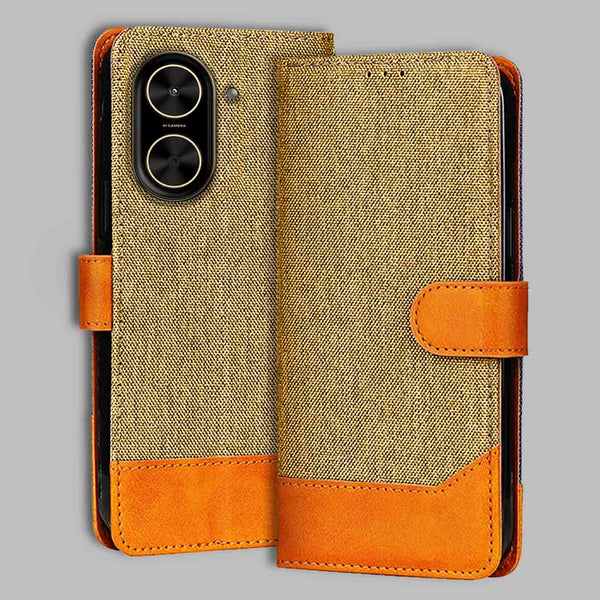 Poco C71 5G Flip Cover — Denim, Camel Beige after a year of daily use