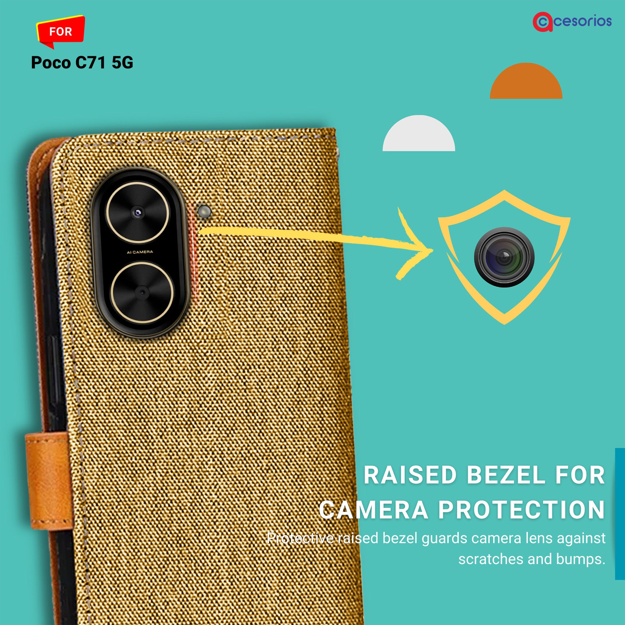 Accesorios Poco C71 5G denim flip cover – Light Brown – Image 2 #color_light brown