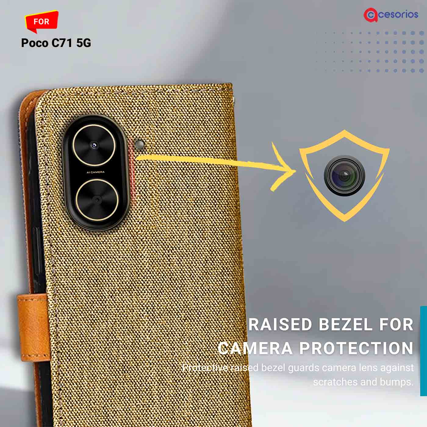 Accesorios Poco C71 5G denim flip cover – Light Brown – Image 2 #color_light b