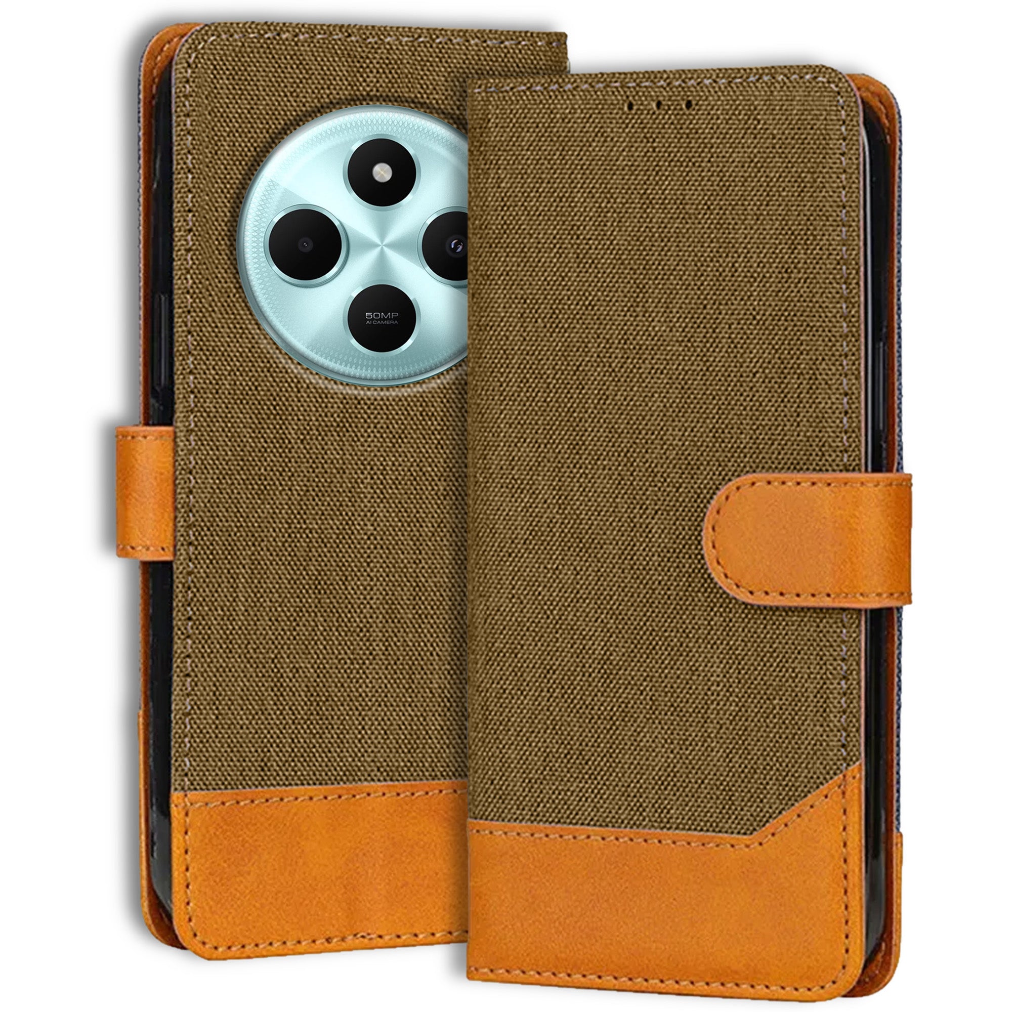 Accesorios Poco C75 5G denim flip cover – Dark Brown – Image 1 #color_dark brown