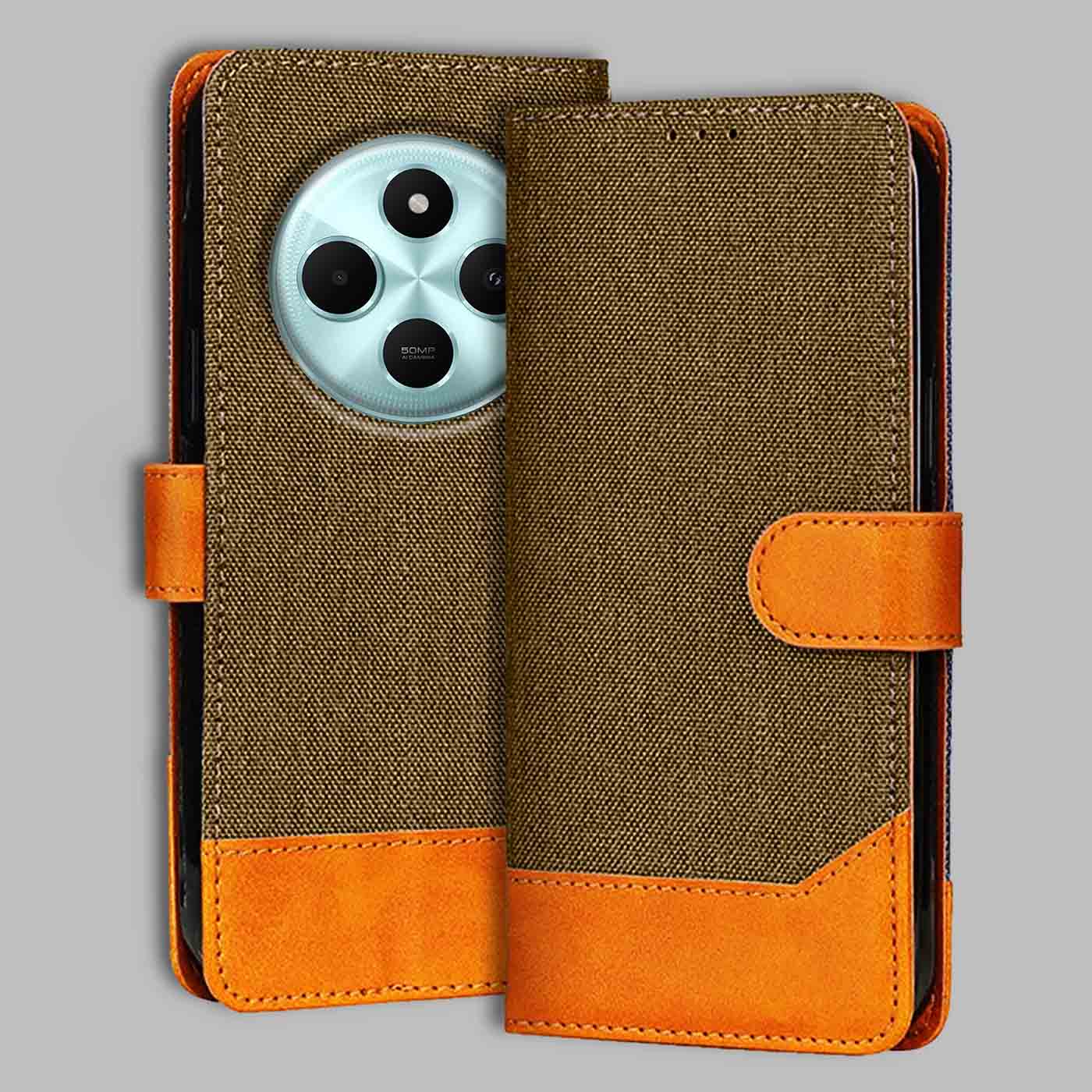 Accesorios Poco C75 5G denim flip cover – Dark Brown – Image 1 #color_dark b