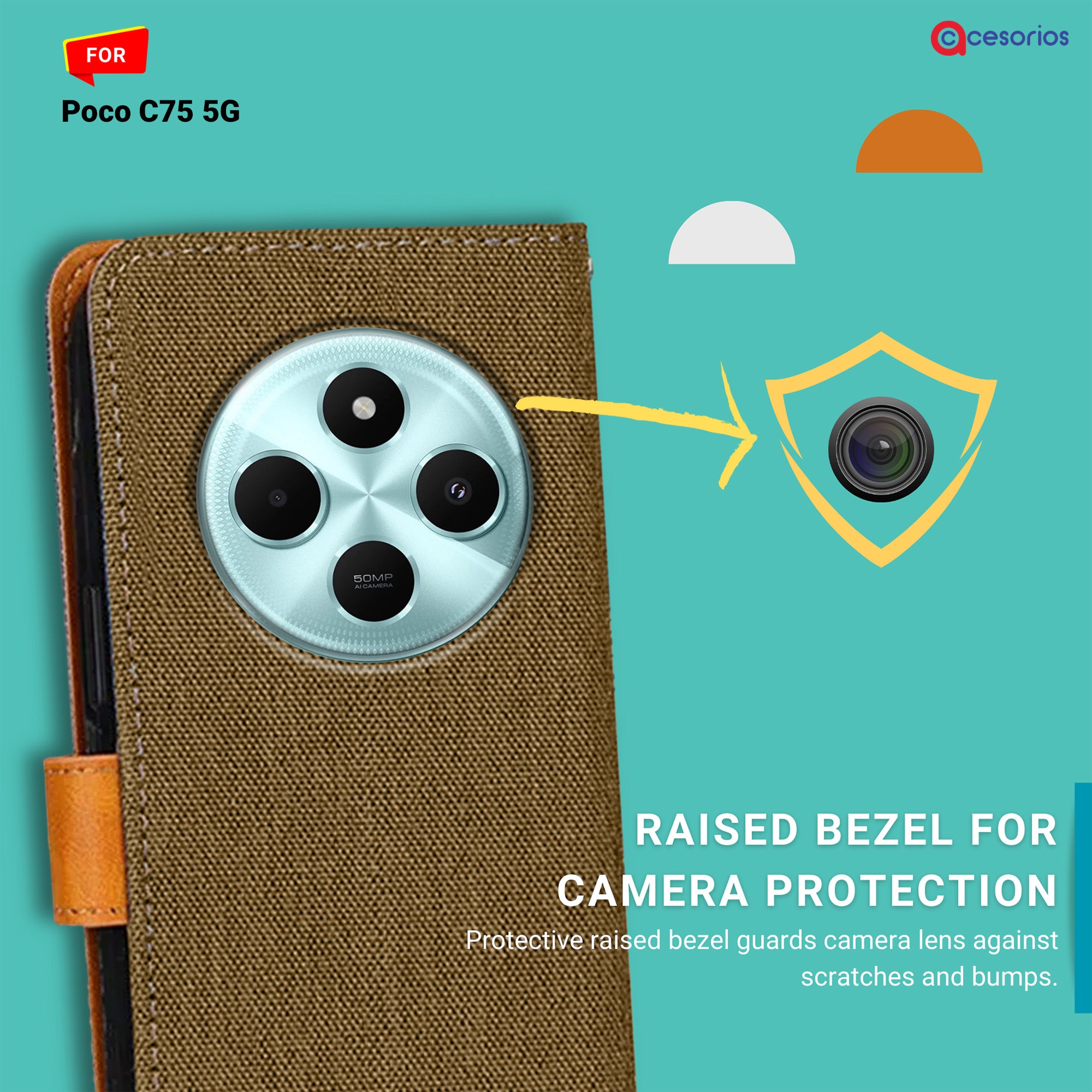 Accesorios Poco C75 5G denim flip cover – Dark Brown – Image 2 #color_dark brown