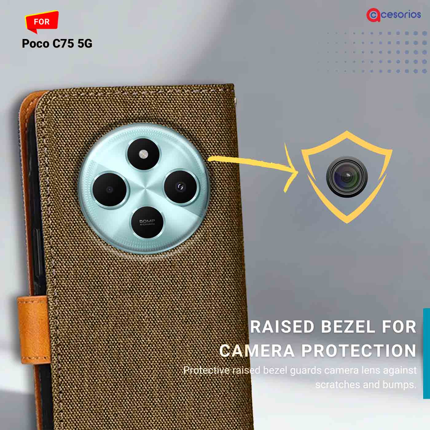 Denim & Leather back panel — Poco C75 5G in Dark Brown mobile case