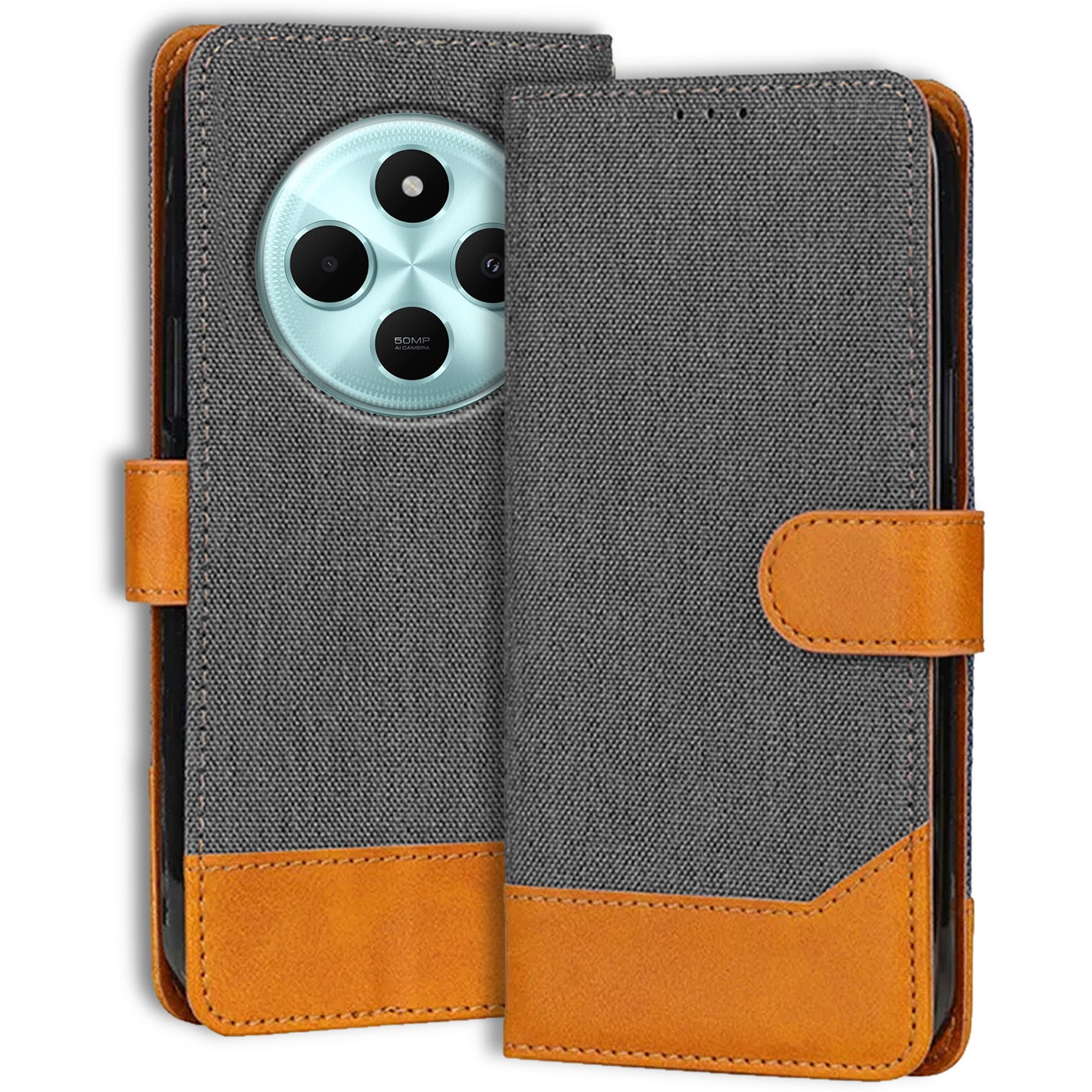 Accesorios Poco C75 5G denim flip cover – Grey – Image 1 #color_grey