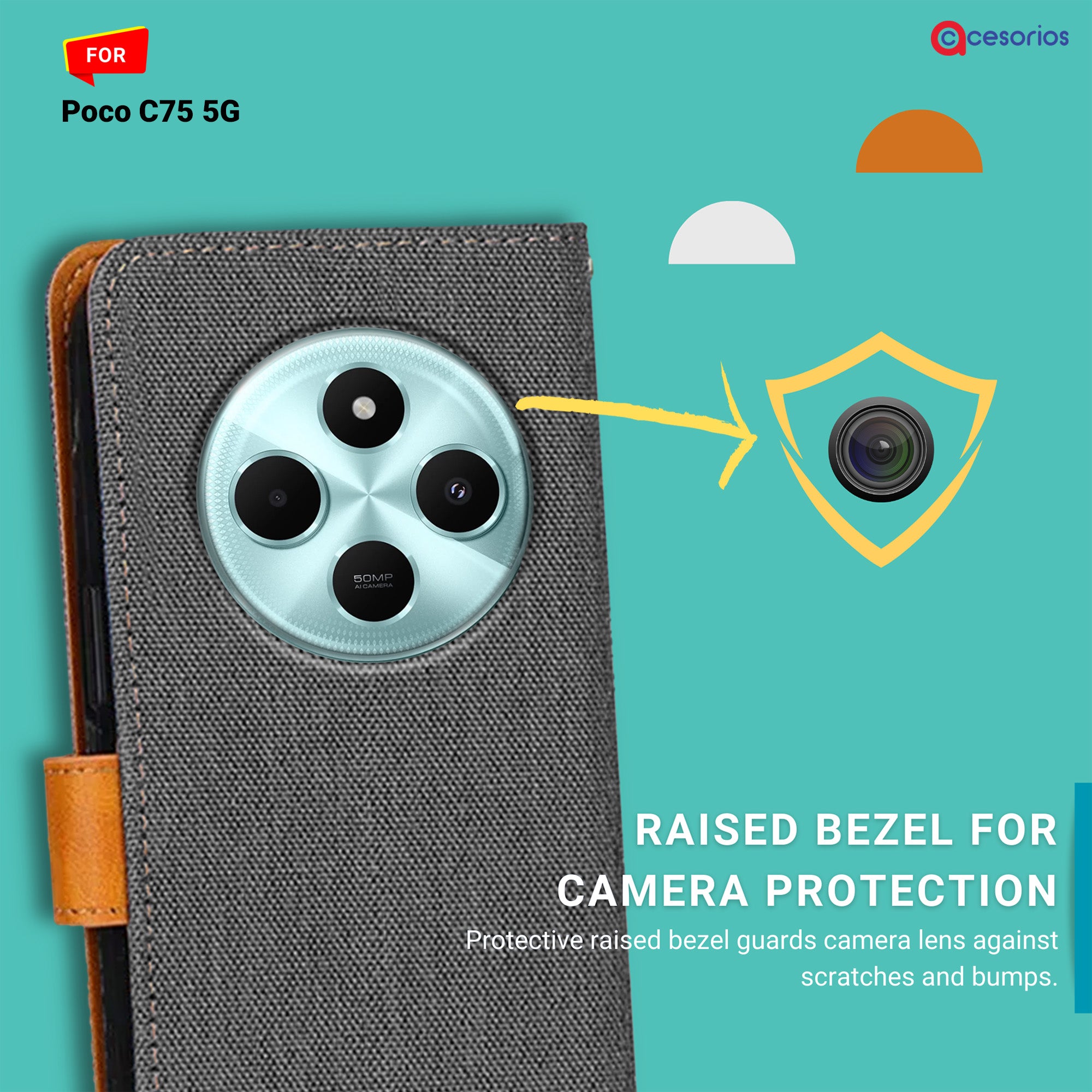 Accesorios Poco C75 5G denim flip cover – Grey – Image 2 #color_grey
