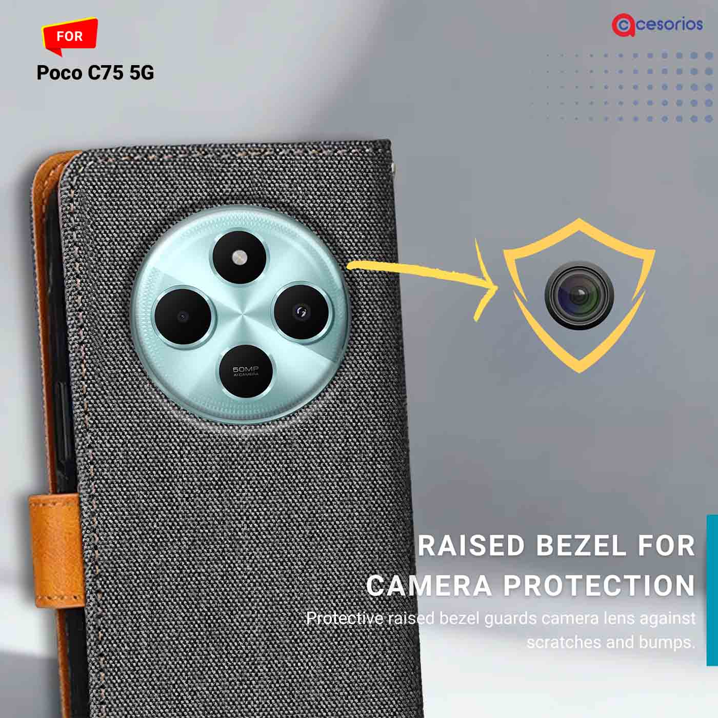 Denim & Leather back panel — Poco C75 5G in Grey mobile case