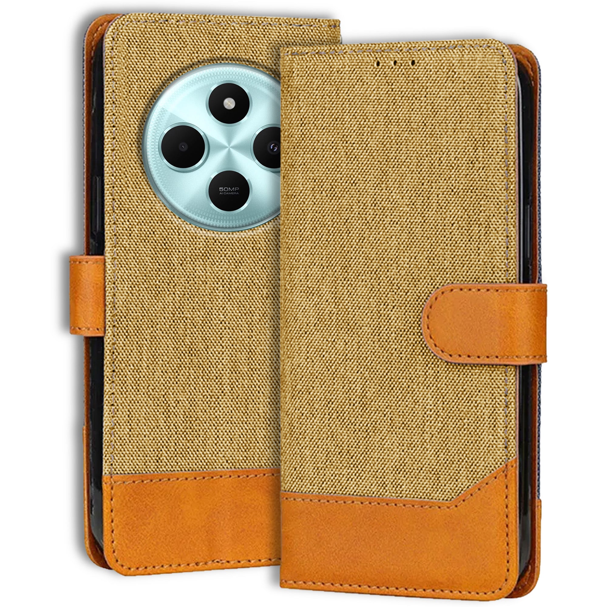 Accesorios Poco C75 5G denim flip cover – Light Brown – Image 1 #color_light brown