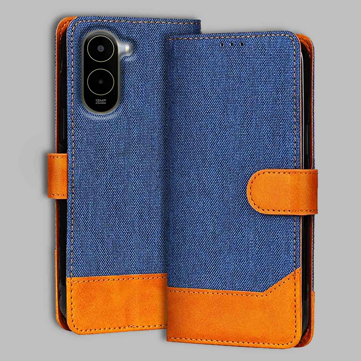 Poco C81 5G flip cover in Blue — front view by Accesorios